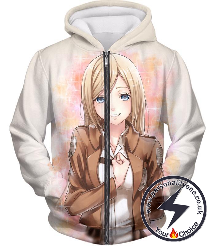 Attack on Titan Beautiful Soldier Krista Lenz White Zip Up Hoodie